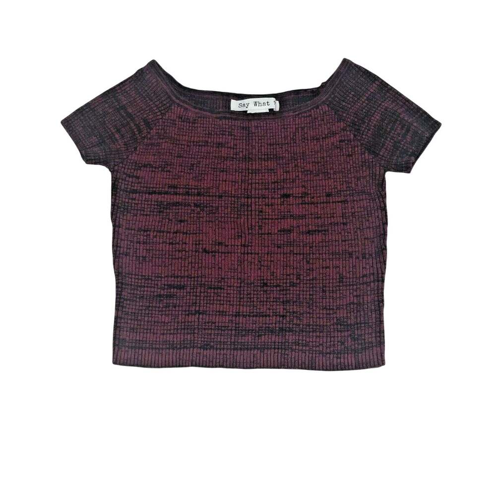 Say What Womens Crop Top Shirt Short Sleeve Stretch Knit Off Shoulder Sz M